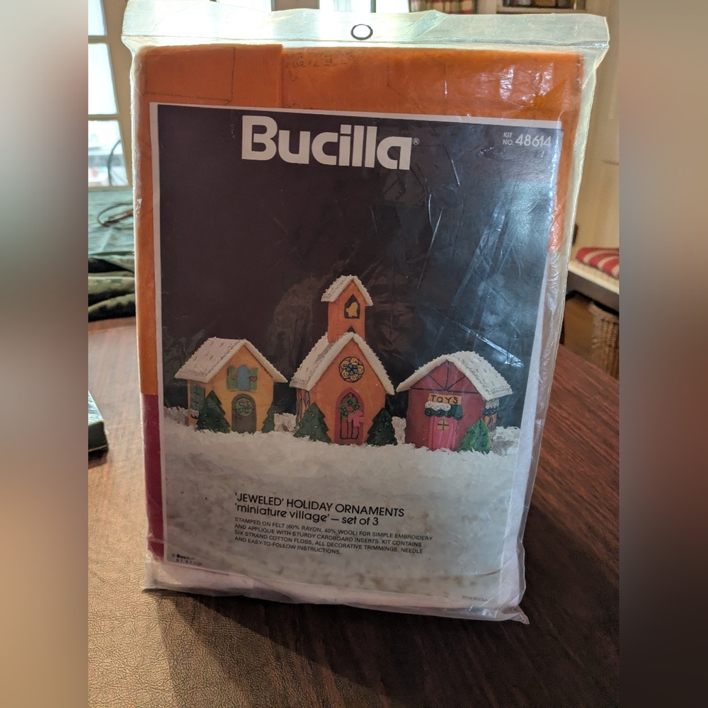 Bucilla 'Jeweled' Holiday Ornaments 'miniature village' - set of 3. #48614 New